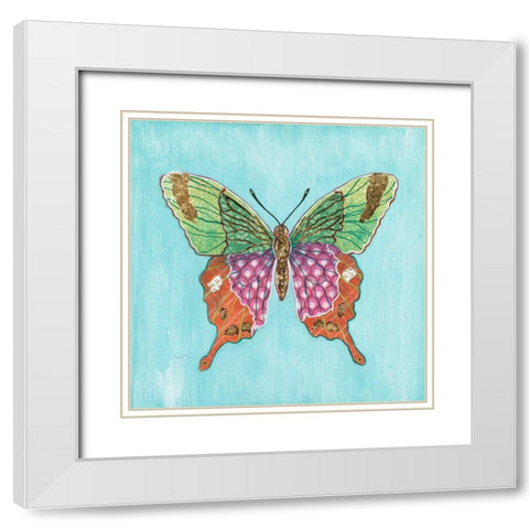 Butterfly on Blue White Modern Wood Framed Art Print with Double Matting by Tava Studios