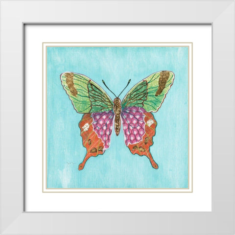 Butterfly on Blue White Modern Wood Framed Art Print with Double Matting by Tava Studios