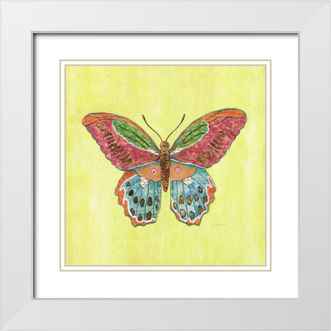 Butterfly on Green White Modern Wood Framed Art Print with Double Matting by Tava Studios