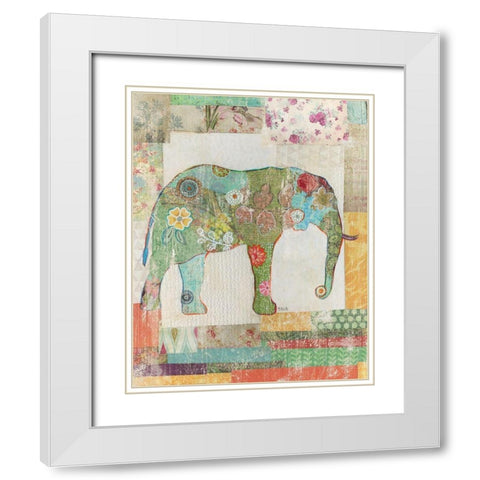 Elephant Montage White Modern Wood Framed Art Print with Double Matting by Tava Studios
