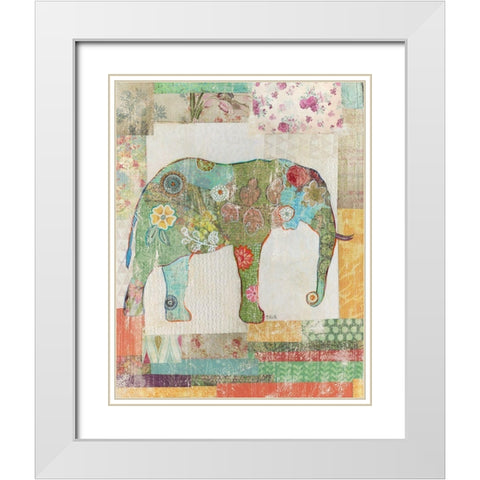 Elephant Montage White Modern Wood Framed Art Print with Double Matting by Tava Studios