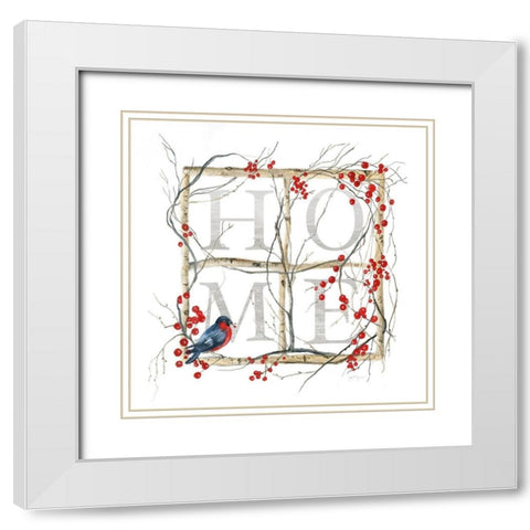 Home Bird Wreath White Modern Wood Framed Art Print with Double Matting by Tava Studios