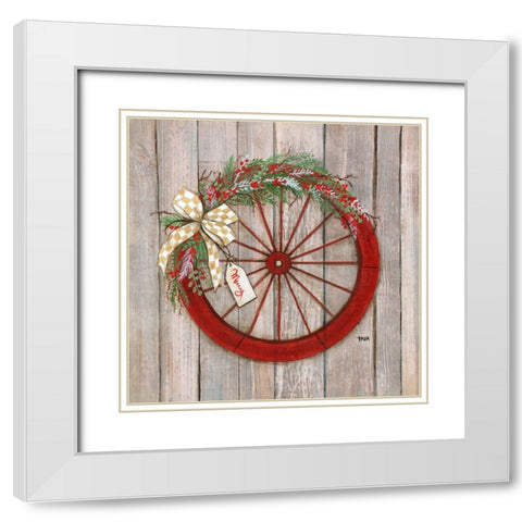 Christmas Wheel White Modern Wood Framed Art Print with Double Matting by Tava Studios