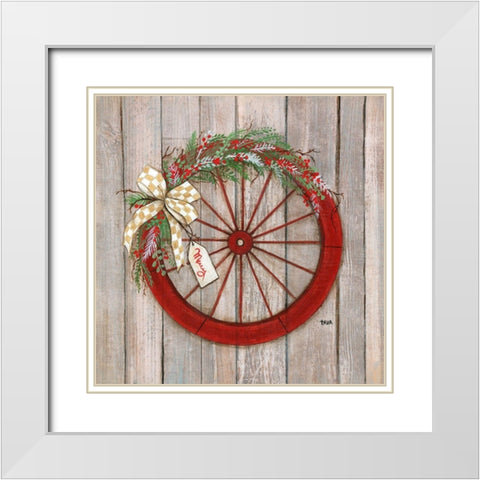 Christmas Wheel White Modern Wood Framed Art Print with Double Matting by Tava Studios