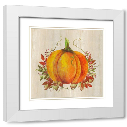 Pumpkin in Fall White Modern Wood Framed Art Print with Double Matting by Tava Studios