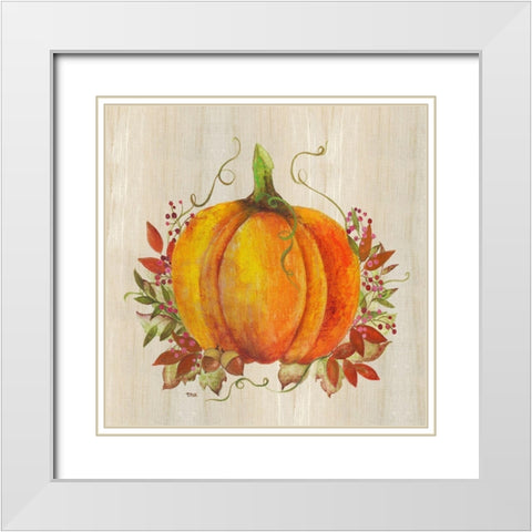 Pumpkin in Fall White Modern Wood Framed Art Print with Double Matting by Tava Studios