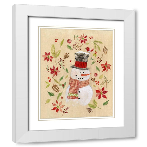 Holly Days Snowman White Modern Wood Framed Art Print with Double Matting by Tava Studios