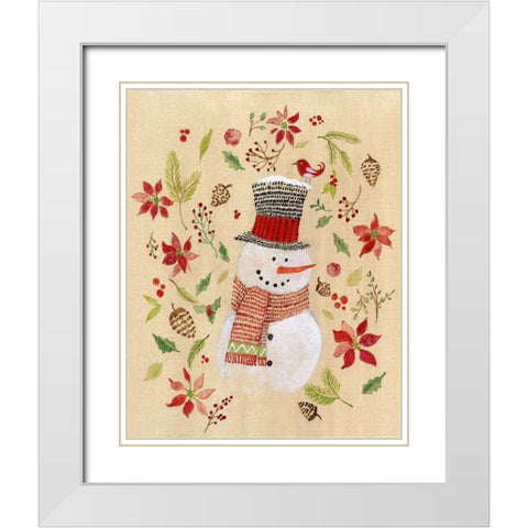 Holly Days Snowman White Modern Wood Framed Art Print with Double Matting by Tava Studios