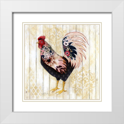 Pecking Order II White Modern Wood Framed Art Print with Double Matting by Tava Studios