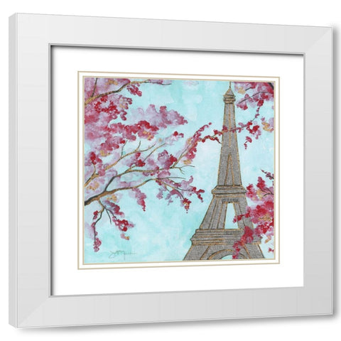 Springtime In Paris White Modern Wood Framed Art Print with Double Matting by Tava Studios
