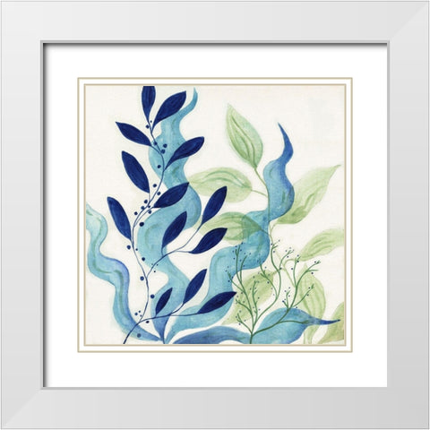 Blue Coral I White Modern Wood Framed Art Print with Double Matting by Tava Studios