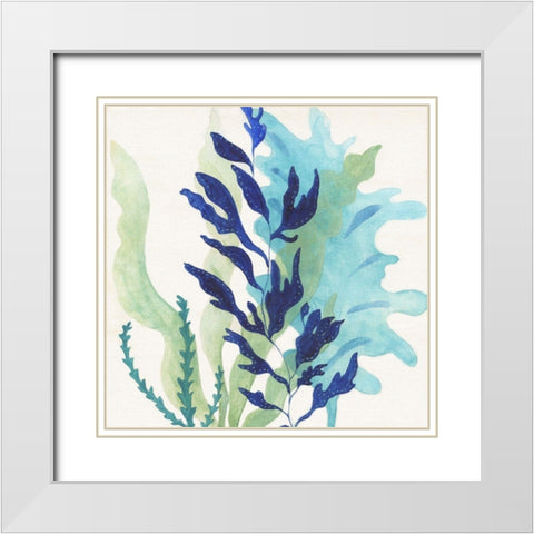 Blue Coral II White Modern Wood Framed Art Print with Double Matting by Tava Studios