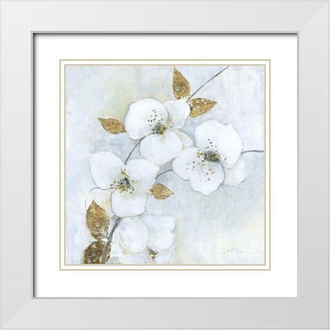 Blossoms in Mist White Modern Wood Framed Art Print with Double Matting by Tava Studios