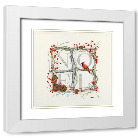Noel Cardinal Wreath White Modern Wood Framed Art Print with Double Matting by Tava Studios