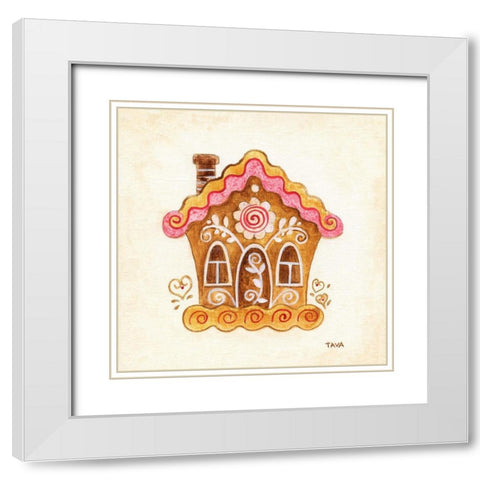 Gingerbread House II White Modern Wood Framed Art Print with Double Matting by Tava Studios