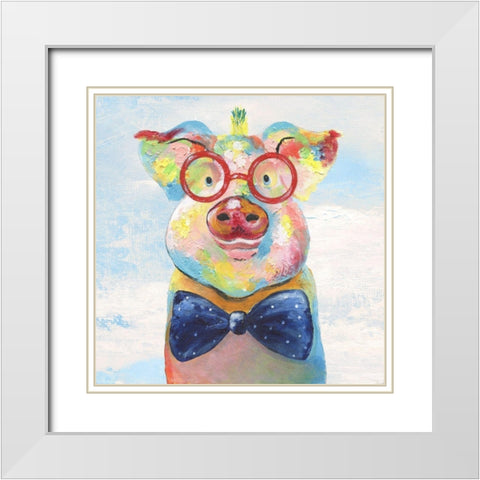 Groovy Pig and Sky White Modern Wood Framed Art Print with Double Matting by Tava Studios
