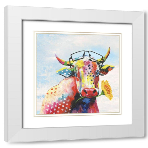 Groovy Cow and Sky White Modern Wood Framed Art Print with Double Matting by Tava Studios