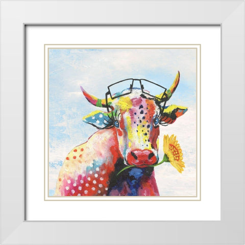 Groovy Cow and Sky White Modern Wood Framed Art Print with Double Matting by Tava Studios