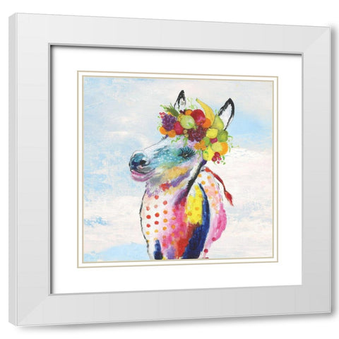 Groovy Horse with Wreath Sky White Modern Wood Framed Art Print with Double Matting by Tava Studios