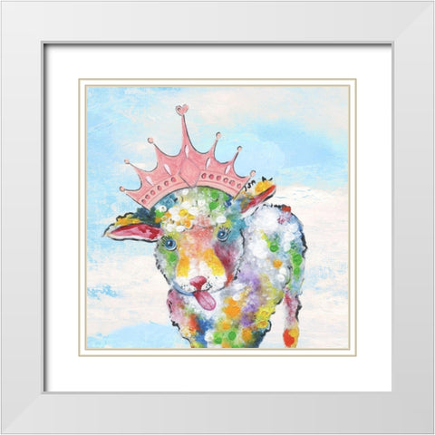 Groovy Sheep and Sky White Modern Wood Framed Art Print with Double Matting by Tava Studios