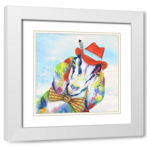 Groovy Goat and Sky White Modern Wood Framed Art Print with Double Matting by Tava Studios