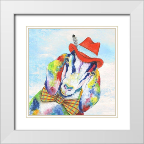 Groovy Goat and Sky White Modern Wood Framed Art Print with Double Matting by Tava Studios