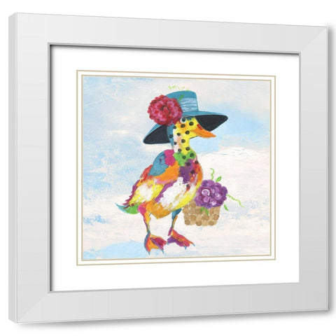 Groovy Duck and Sky White Modern Wood Framed Art Print with Double Matting by Tava Studios