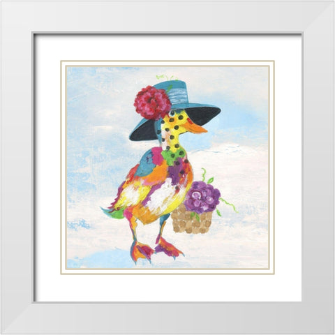 Groovy Duck and Sky White Modern Wood Framed Art Print with Double Matting by Tava Studios