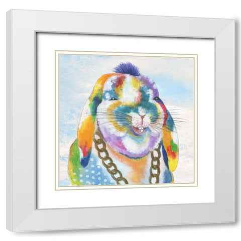 Groovy Bunny and Sky White Modern Wood Framed Art Print with Double Matting by Tava Studios