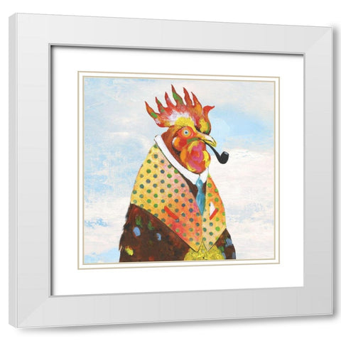 Groovy Rooster and Sky White Modern Wood Framed Art Print with Double Matting by Tava Studios