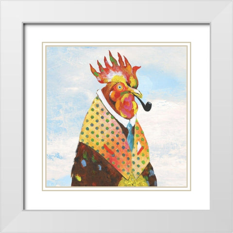 Groovy Rooster and Sky White Modern Wood Framed Art Print with Double Matting by Tava Studios