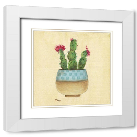 Flowering Cactus White Modern Wood Framed Art Print with Double Matting by Tava Studios