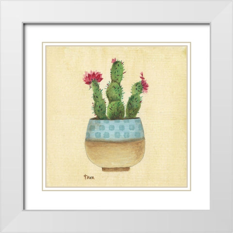 Flowering Cactus White Modern Wood Framed Art Print with Double Matting by Tava Studios