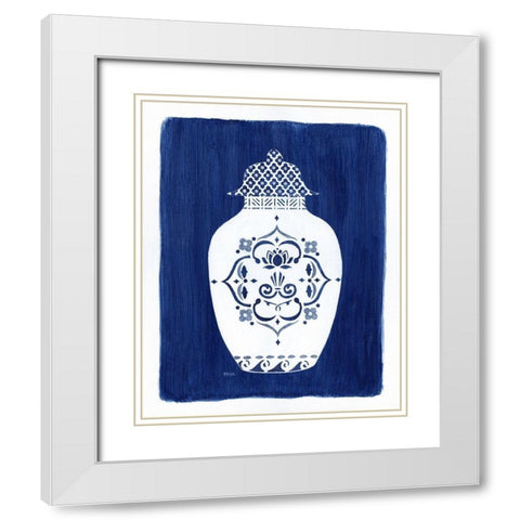 Sapphire Urn I White Modern Wood Framed Art Print with Double Matting by Tava Studios