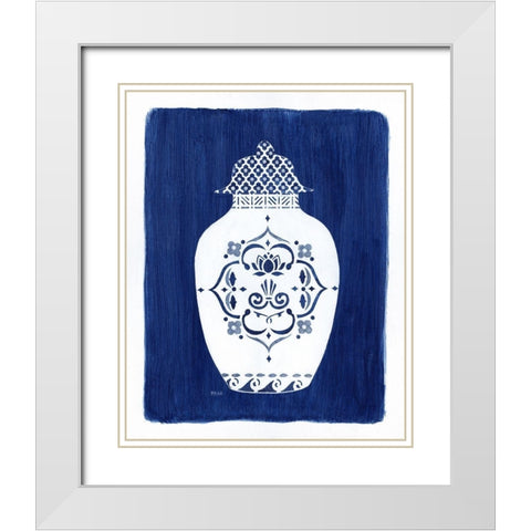 Sapphire Urn I White Modern Wood Framed Art Print with Double Matting by Tava Studios