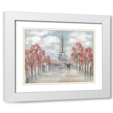Paris In Springtime White Modern Wood Framed Art Print with Double Matting by Tava Studios
