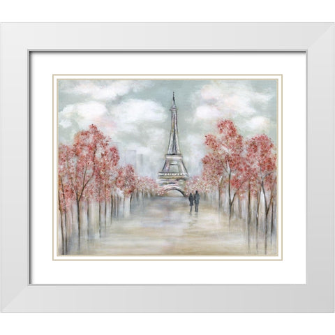 Paris In Springtime White Modern Wood Framed Art Print with Double Matting by Tava Studios