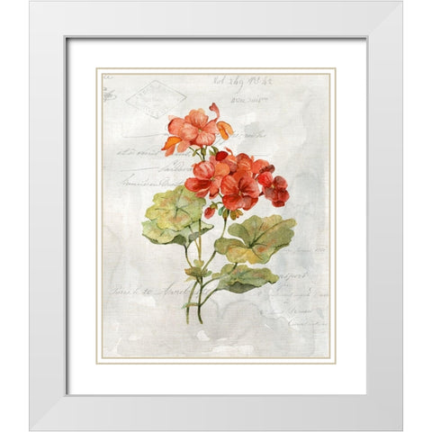 Linen Geranium White Modern Wood Framed Art Print with Double Matting by Robinson, Carol