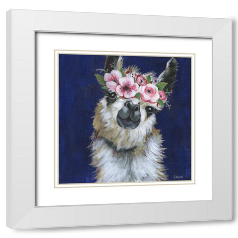 Lady Llama White Modern Wood Framed Art Print with Double Matting by Tava Studios
