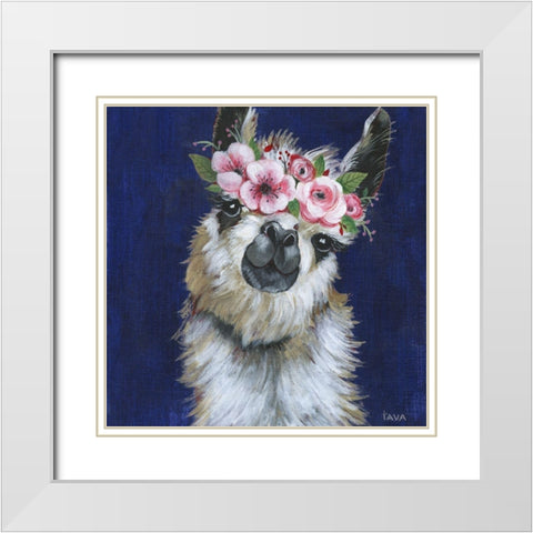 Lady Llama White Modern Wood Framed Art Print with Double Matting by Tava Studios