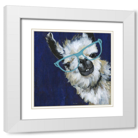 Gentleman Llama White Modern Wood Framed Art Print with Double Matting by Tava Studios