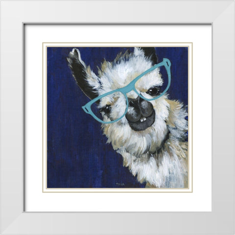 Gentleman Llama White Modern Wood Framed Art Print with Double Matting by Tava Studios