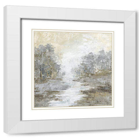 Babbling Brook I White Modern Wood Framed Art Print with Double Matting by Nan