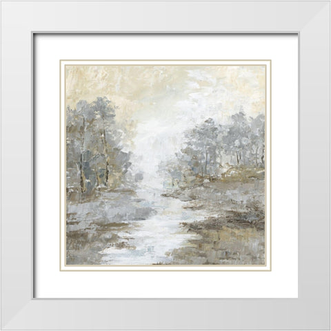 Babbling Brook I White Modern Wood Framed Art Print with Double Matting by Nan