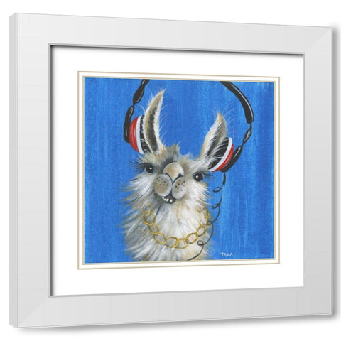 Llama Jammin White Modern Wood Framed Art Print with Double Matting by Tava Studios