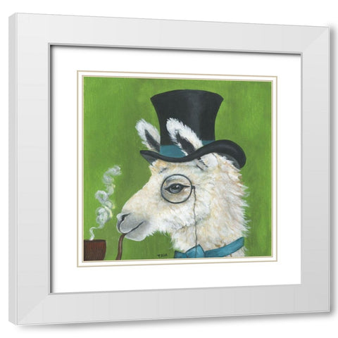 Llama and Pipe White Modern Wood Framed Art Print with Double Matting by Tava Studios