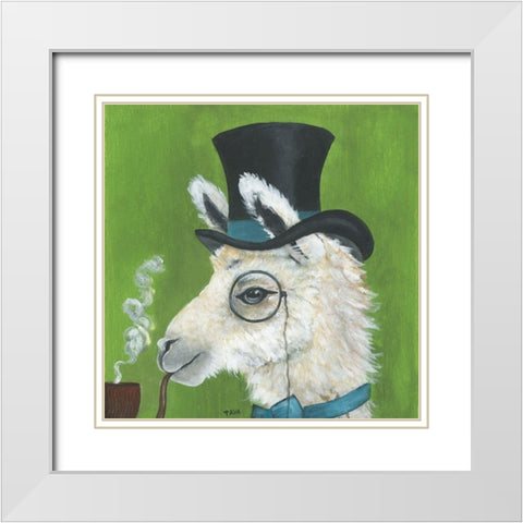 Llama and Pipe White Modern Wood Framed Art Print with Double Matting by Tava Studios