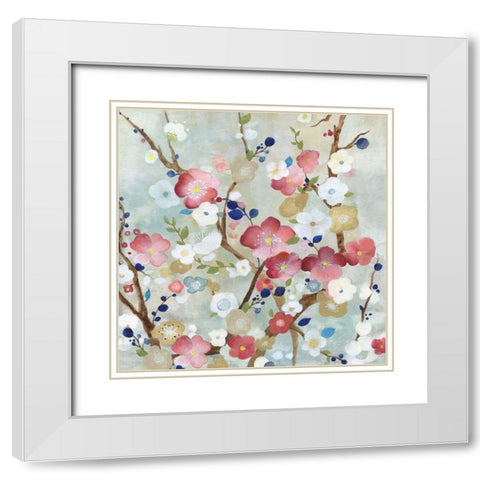Cherry Blossoms White Modern Wood Framed Art Print with Double Matting by Tava Studios