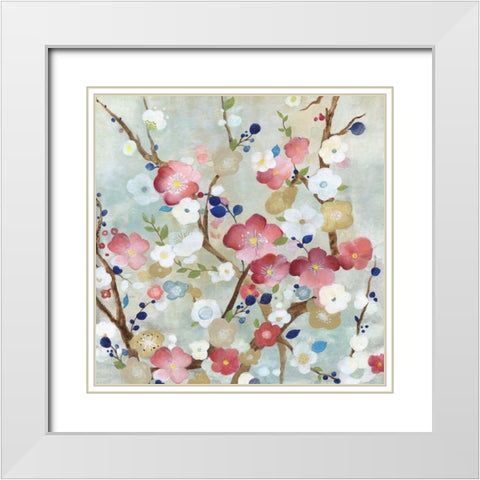 Cherry Blossoms White Modern Wood Framed Art Print with Double Matting by Tava Studios
