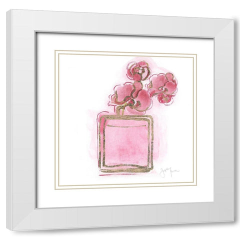 Golden Perfume I White Modern Wood Framed Art Print with Double Matting by Tava Studios